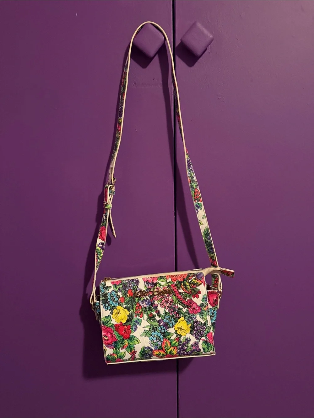 Betsey Johnson White Floral Crossbody Bag with Multicolor Print